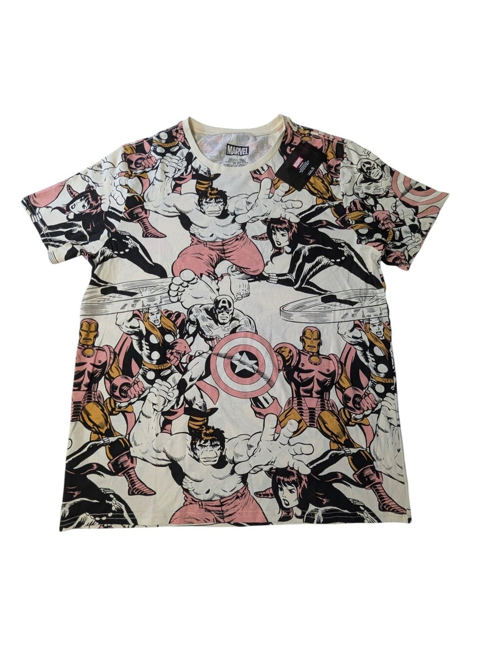 Marvel Comics All Over Avengers Thor Captain-America Hulk Shirt Men's Large NWT